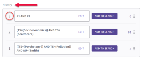 Screen capture of Advanced Search History Section